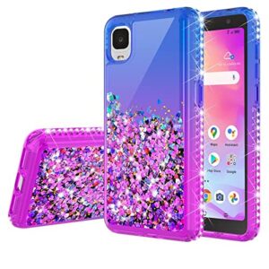 Galaxy Wireless Liquid Glitter Phone Case for TCL ION Z/TCL A3 A509DL/TCL A30 /T501/T501C Case w[Tempered Glass Screen Protector] Bling Diamond Girls Women - Purple/Blue