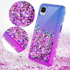 Galaxy Wireless Liquid Glitter Phone Case for TCL ION Z/TCL A3 A509DL/TCL A30 /T501/T501C Case w[Tempered Glass Screen Protector] Bling Diamond Girls Women - Purple/Blue