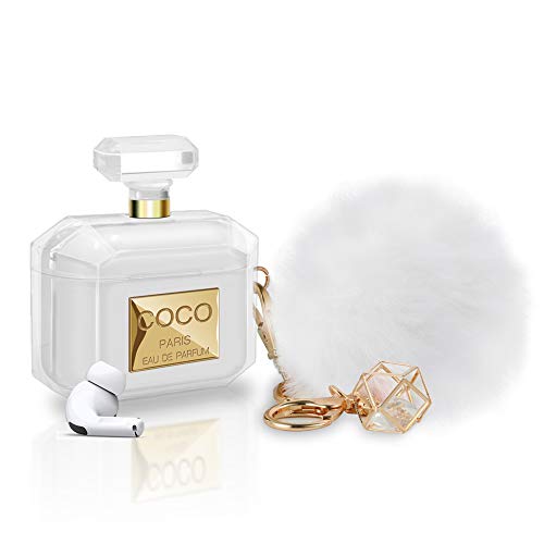 Lastma for AirPods Pro Case Perfume Bottle Design with Keychain & Fur Ball Soft Silicone Shockproof Cute Cover Skin for Girls and Women