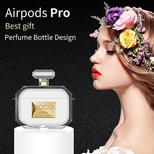 Lastma for AirPods Pro Case Perfume Bottle Design with Keychain & Fur Ball Soft Silicone Shockproof Cute Cover Skin for Girls and Women