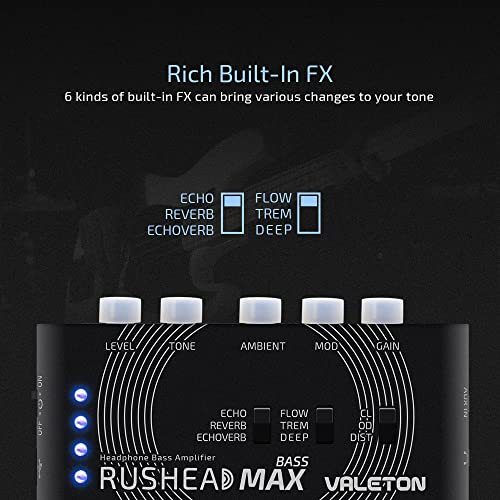 Valeton Rushead Max Bass USB Chargable Portable Pocket Bass Headphone Amp Carry-On Bedroom Plug-In Multi-Effects