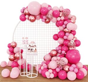 rubfac pink balloon arch garland kit, hot pink rose gold chrome balloons for birthday shower princess theme party background decorations