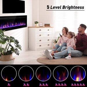 ALPACA 60" Electric Fireplace Recessed and Wall Mounted Linear Fireplace, 750/1500W the Thinnest Fireplace Low Noise Touch Screen with Timer and Remote Control Adjustable Multicolor Flame Color, Black