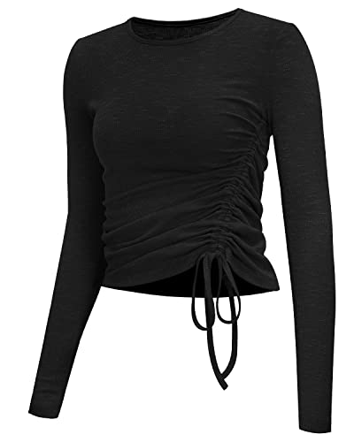 Athletic Tops for Women Long Sleeve Fitted (Black,L)