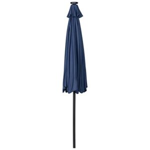 PARANTA 9 Feet Outdoor Patio Umbrella with 40 Solar LED Lights, Button Tilt and Crank, 8 Ribs Patio Umbrella, Navy Blue