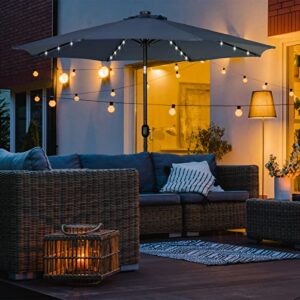 PARANTA 9 Feet Outdoor Patio Umbrella with 40 Solar LED Lights, Button Tilt and Crank, 8 Ribs Patio Umbrella, Navy Blue