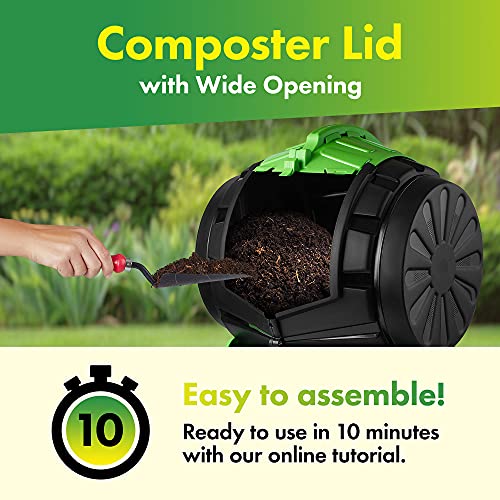 DF Omer 13.2 Gallon / 50L Tumbling Composter | Fast-Working - Small and Light Compost Bin for Outdoor or Indoor Use | All Season Compost Tumbler | Quick Curing Compost All Year Round