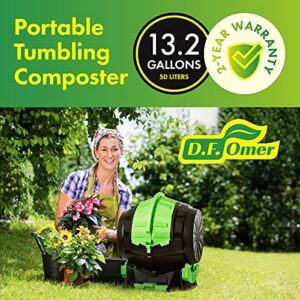 DF Omer 13.2 Gallon / 50L Tumbling Composter | Fast-Working - Small and Light Compost Bin for Outdoor or Indoor Use | All Season Compost Tumbler | Quick Curing Compost All Year Round