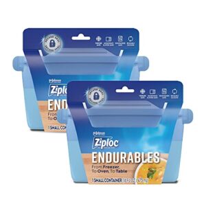 ziploc endurables small container, 2 cups, reusable silicone bags and food storage meal prep containers for freezer, oven, and microwave, dishwasher safe, 2 pack