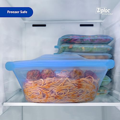 Ziploc Endurables Small Container, 2 Cups, Reusable Silicone Bags and Food Storage Meal Prep Containers for Freezer, Oven, and Microwave, Dishwasher Safe, 2 Pack