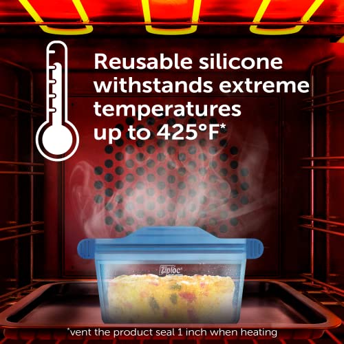 Ziploc Endurables Small Container, 2 Cups, Reusable Silicone Bags and Food Storage Meal Prep Containers for Freezer, Oven, and Microwave, Dishwasher Safe, 2 Pack