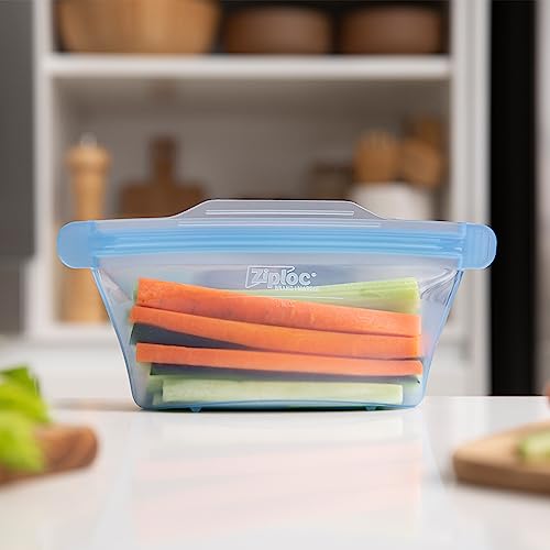 Ziploc Endurables Small Container, 2 Cups, Reusable Silicone Bags and Food Storage Meal Prep Containers for Freezer, Oven, and Microwave, Dishwasher Safe, 2 Pack