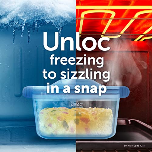 Ziploc Endurables Small Container, 2 Cups, Reusable Silicone Bags and Food Storage Meal Prep Containers for Freezer, Oven, and Microwave, Dishwasher Safe, 2 Pack