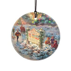 Thomas Kinkade - The Lights of Christmastown – Children Snow Day - 3.5” Starfire Prints Hanging Glass Print Accessory – Officially Licensed Collectible | Complimentary Velveteen Gift Bag