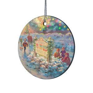 Thomas Kinkade - The Lights of Christmastown – Children Snow Day - 3.5” Starfire Prints Hanging Glass Print Accessory – Officially Licensed Collectible | Complimentary Velveteen Gift Bag