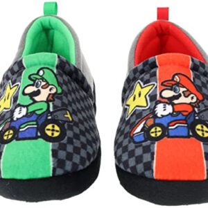 Super Mario Boys Slippers, Mario Kart Mismatched A-Line, Black, Size 12/13