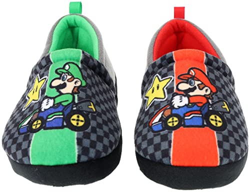 Super Mario Boys Slippers, Mario Kart Mismatched A-Line, Black, Size 12/13