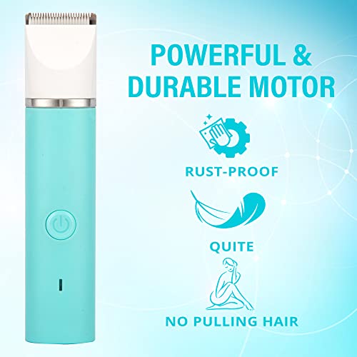 Kaphio Waterproof Bikini Trimmer, Hair Clippers for Women with 3 Hair Trimmer Guards for Clipping, 2 in 1 Rechargeable Body & Bikini Trimmer for Women, Tiffany Blue