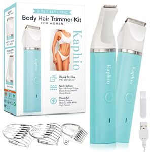 kaphio waterproof bikini trimmer, hair clippers for women with 3 hair trimmer guards for clipping, 2 in 1 rechargeable body & bikini trimmer for women, tiffany blue