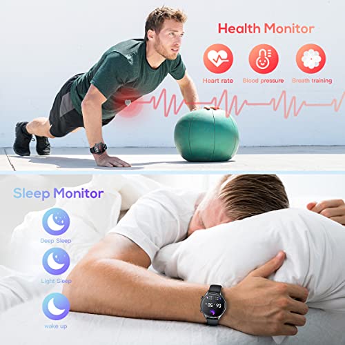 Smartwatch for Men Android iPhone: Smart Watch with Call & Text IP68 Waterproof Fitness Tracker for Sport Running Digital Watches with Heart Rate Blood Pressure Sleep Monitor Step Counter Round