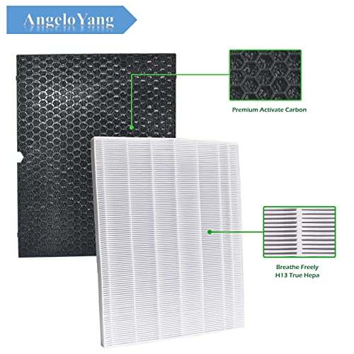 ANGELOYANG 2 Sets 116130 Replacement Filter H Compatible with Winix 5500-2 Air Purifier and Winix AM80 True HEPA Air Purifier, Include 2 Pack HEPA Filter and 2 Pack Activated Carbon Filter