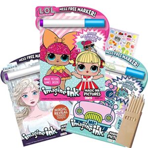 papartyy girls coloring book imagine ink for girls super set ~ bundle includes 3 no mess magic ink activity books featuring lol dolls,barbie & wonder woman with wooden coloring pencils and stickers