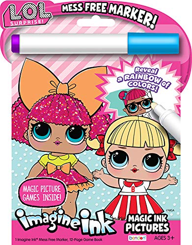 Papartyy Girls Coloring Book Imagine Ink for Girls Super Set ~ Bundle Includes 3 No Mess Magic Ink Activity Books Featuring LOL Dolls,Barbie & Wonder Woman With Wooden Coloring Pencils and Stickers