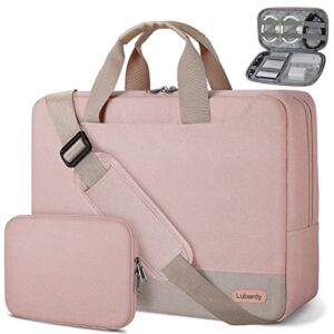 laptop bag 15.6 inch shoulder bag with cable organize bag waterproof laptop sleeve case for women business briefcase college 14-15.6 inch laptop carrier pink