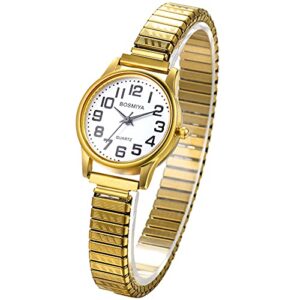 JewelryWe Women's Easy Reader Analog Watch Gold/Silver Plated Elastic Band Wristwatch