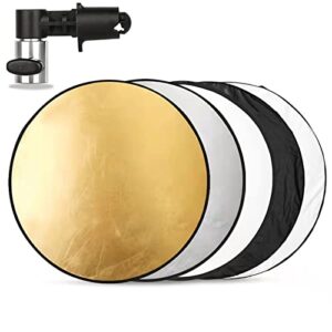 photography reflector with clip 32 inch 5 in 1 photo light collapsible diffuser with bag & reflector holder for studio photography outdoor lighting translucent silver gold white black