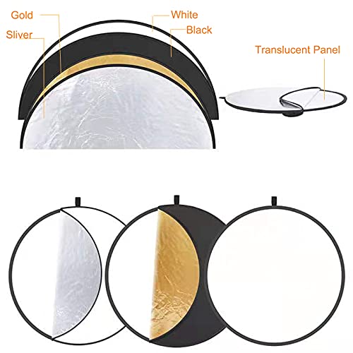 Photography Reflector with Clip 32 Inch 5 in 1 Photo Light Collapsible Diffuser with Bag & Reflector Holder for Studio Photography Outdoor Lighting Translucent Silver Gold White Black