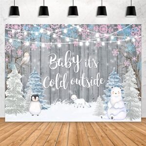 aperturee it's cold outside baby shower backdrop 7x5ft winter woodland animals penguin christmas trees snowflake rustic wood wooden floor photography background party decorations banner photo booth