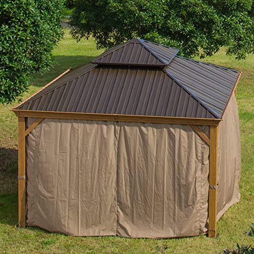 Domi 10'x12' Outdoor Hardtop Gazebo Permanent Canopy with Galvanized Steel Roof,Aluminum Frame,Curtains and Netting,for Patios,Backyard,Lawns(Wood Grain Coated)