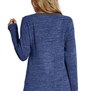 Grace's Secret Womens Sweaters Lightweight Soft Warm Sweatshirt Long Sleeve V Neck Shirts with Pockets,Navy,XXL