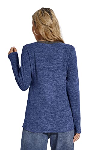 Grace's Secret Womens Sweaters Lightweight Soft Warm Sweatshirt Long Sleeve V Neck Shirts with Pockets,Navy,XXL