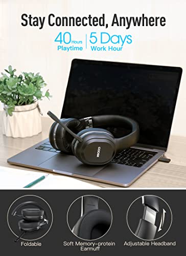 COOSII P80C Bluetooth Wireless Headphones with Dual Microphone with V5.0 USB Dongle for PC Computer Home Office Online Class Headset, 40H for Laptop Chromebook Cellphone Skype Zoom Call Center