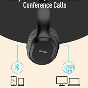 COOSII P80C Bluetooth Wireless Headphones with Dual Microphone with V5.0 USB Dongle for PC Computer Home Office Online Class Headset, 40H for Laptop Chromebook Cellphone Skype Zoom Call Center