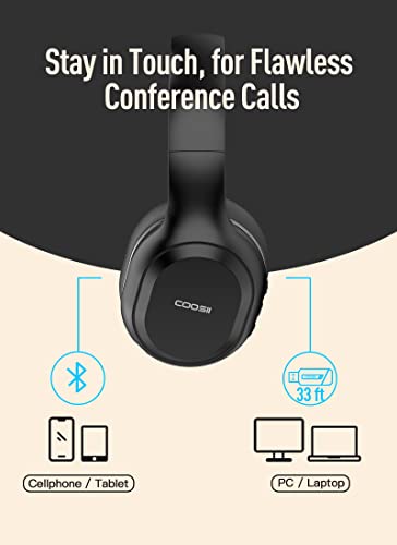 COOSII P80C Bluetooth Wireless Headphones with Dual Microphone with V5.0 USB Dongle for PC Computer Home Office Online Class Headset, 40H for Laptop Chromebook Cellphone Skype Zoom Call Center