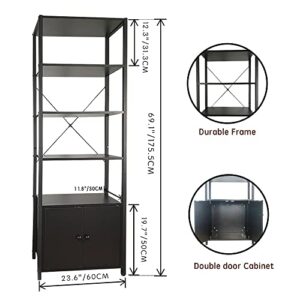 Jahof 5-Layer Industrial Bookshelf, Bookcase with 2 Doors, Standing Storage Cabinet for Living Room, Home Office, Bedroom, Washroom, Kitchen (5-Tier, Black)