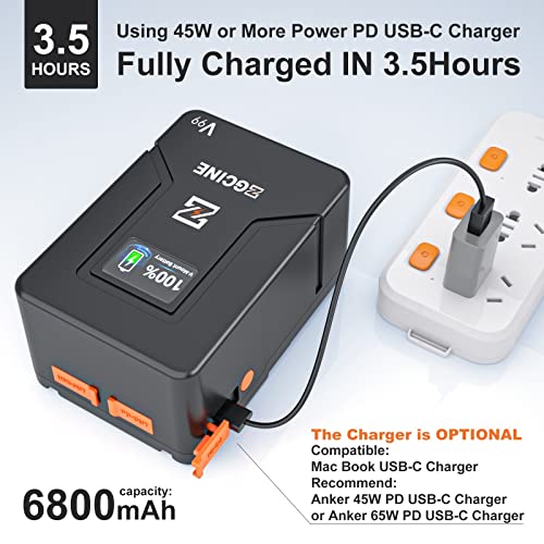 ZGCINE ZG-V99 V2 Upgraded Version Mini V-Mount Battery 99Wh 14.8V 6800mAh Support PD USB-C 45W Charger with D-TAP BP USB-C USB-A Output for BMPCC 4K 6K Pro, ZCAM, Canon EOS R5C, Sony FX3