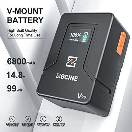 ZGCINE ZG-V99 V2 Upgraded Version Mini V-Mount Battery 99Wh 14.8V 6800mAh Support PD USB-C 45W Charger with D-TAP BP USB-C USB-A Output for BMPCC 4K 6K Pro, ZCAM, Canon EOS R5C, Sony FX3