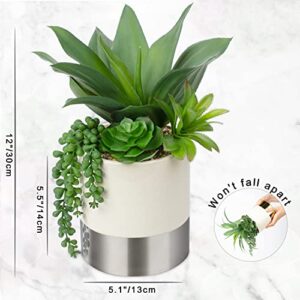 Large Artificial Succulents Plants Faux Succulents 12" Fake Succulent Plants in Sliver Ceramic Pot Succulent Plant for Desk Modern Home Living Room Office Table Shelf Decor