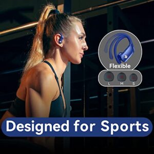 bmani Wireless Earbuds Bluetooth Headphones 48hrs Play Back Sport Earphones with LED Display Over-Ear Buds with Earhooks Built-in Mic Headset for Workout Blue