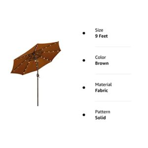 Blissun 9 ft Solar Umbrella 32 LED Lighted Patio Umbrella Table Market Umbrella with Tilt and Crank Outdoor Umbrella for Garden, Deck, Backyard, Pool and Beach, Brown