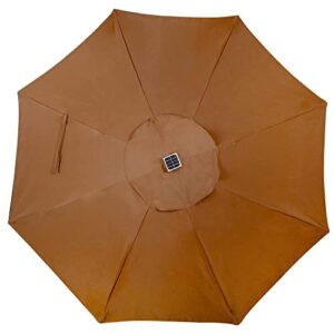 Blissun 9 ft Solar Umbrella 32 LED Lighted Patio Umbrella Table Market Umbrella with Tilt and Crank Outdoor Umbrella for Garden, Deck, Backyard, Pool and Beach, Brown