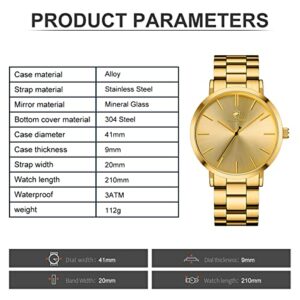 GOLDEN HOUR Men's Watches Slim Minimalist Runway Gold Plated Stainless Steel Quartz Analog Watch with Black Hands