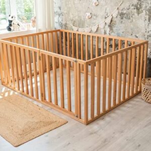 BUSYWOOD Wooden Floor Bed Playpen with Extended Rail - Toddler Bed Frame - Bed with Extra Protection - Toddler Playpen - Play Bed - Solid Wood Bed - (Model 6.3, Floor bed)