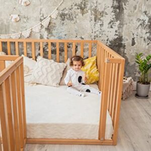 BUSYWOOD Wooden Floor Bed Playpen with Extended Rail - Toddler Bed Frame - Bed with Extra Protection - Toddler Playpen - Play Bed - Solid Wood Bed - (Model 6.3, Floor bed)