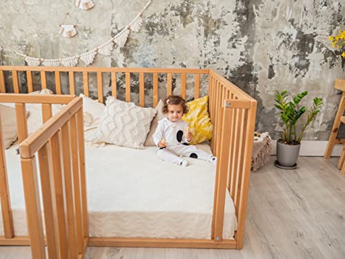 BUSYWOOD Wooden Floor Bed Playpen with Extended Rail - Toddler Bed Frame - Bed with Extra Protection - Toddler Playpen - Play Bed - Solid Wood Bed - (Model 6.3, Floor bed)