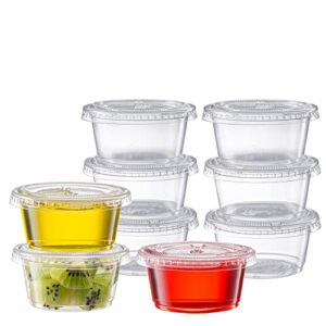 pantry value [200 sets - 2 oz.] jello shot cups with lids, small plastic condiment containers for sauce, salad dressings, ramekins, & portion control